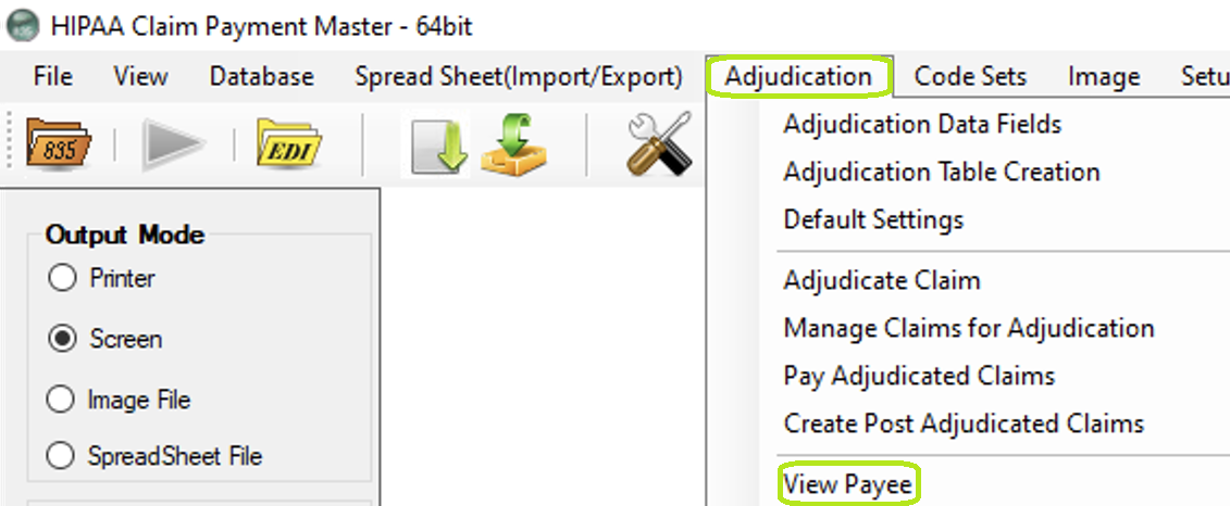 Payee administration menu option.