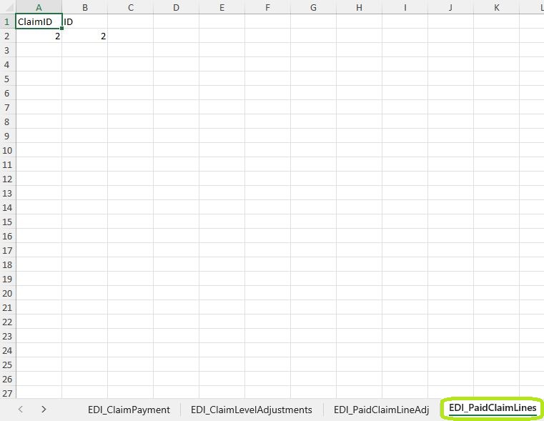 Sample of a multiple sheet Excel spreadsheet in the "Paid Claim Lines" tab. Sample of a multiple sheet Excel spreadsheet in the "Paid Claim Lines" tab.
