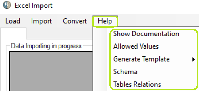 The �Help� tab options.