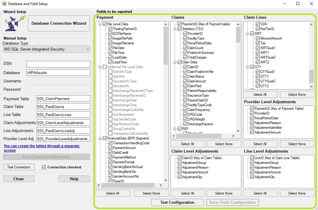 Choose the fields to include in your database tables.