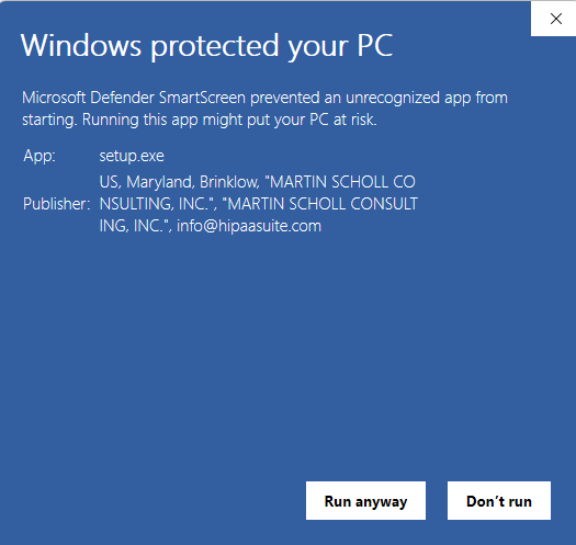 Click "Run anyway" to begin installation.