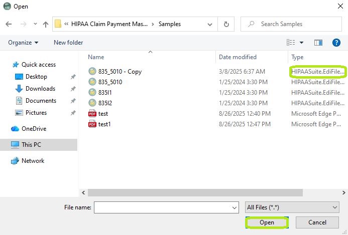 Choose a 835 file.