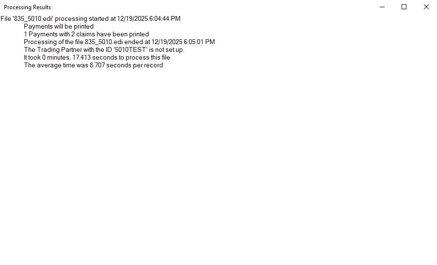 The "Processing Results" window.