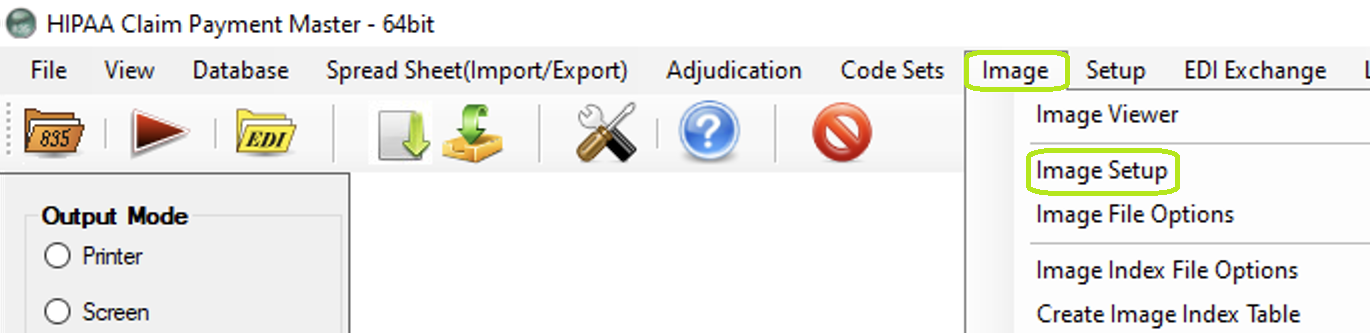 The "Image Setup" menu.