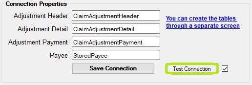 Adjudication Field Setup screen. Test connection button is highlighted. Adjudication Field Setup screen. Test connection button is highlighted.