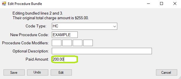 Editing the example procedure bundle's maximum allowed amount.