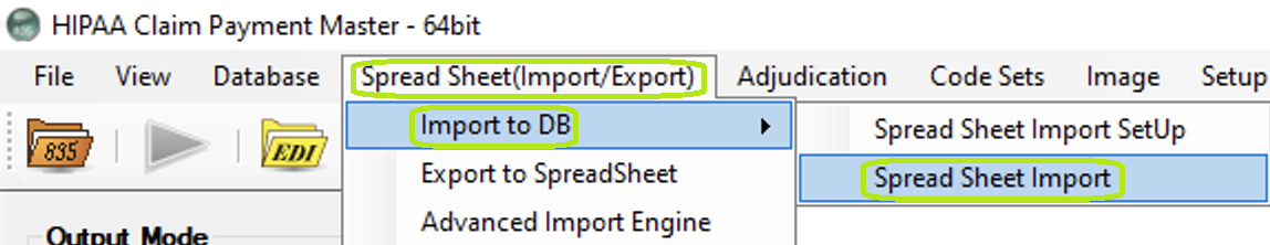 The Spreadsheet Import option under the SpreadSheet(Import/Export) tab in the main window. The Spreadsheet Import option under the SpreadSheet(Import/Export) tab in the main window.