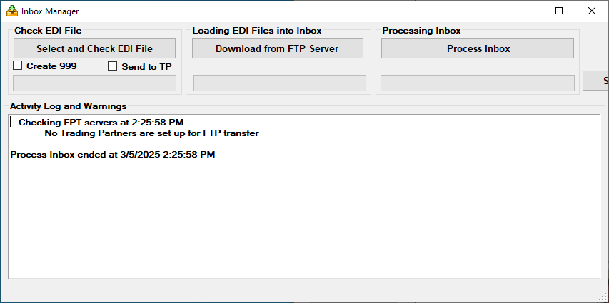 The processing details will be displayed in the "Activity Log and Warnings" box.