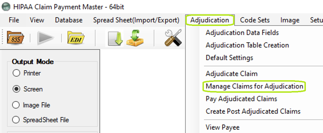 Manage Claims for Adjudication in the menu.