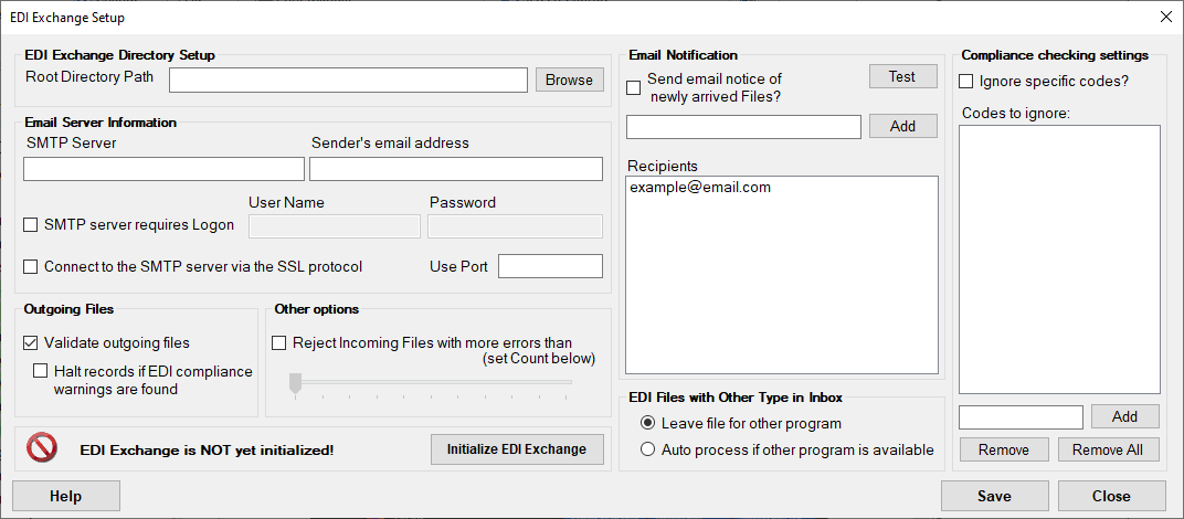 The "EDI Exchange Setup" window.