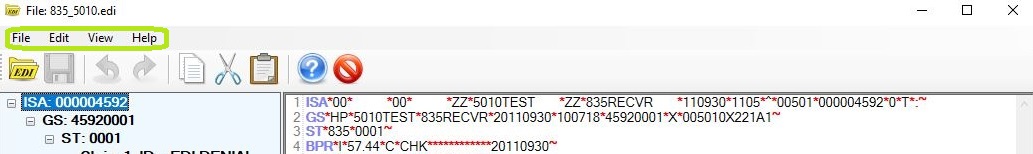 The "Tab Menu Bar" in the "EDI Editor" window.