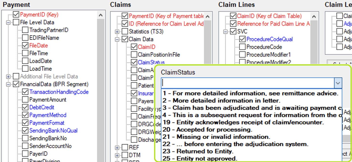 The drop-down with options for a blue field. The drop-down with options for a blue field.