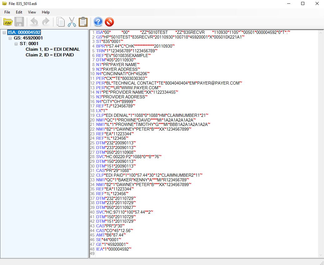 The "EDI Editor" window.