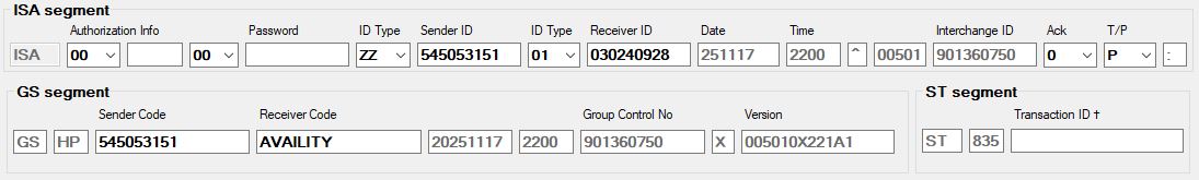 The different EDI segments available to fill out. The different EDI segments available to fill out.