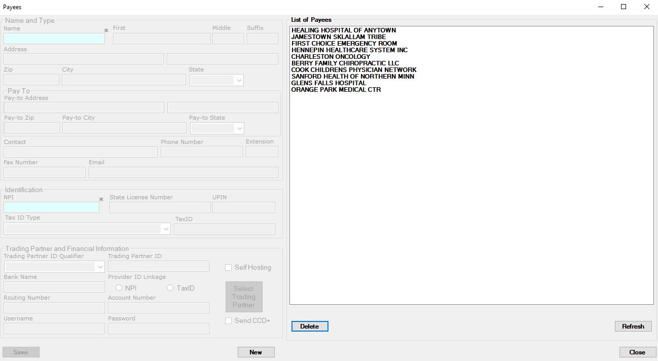 Payee administration window.