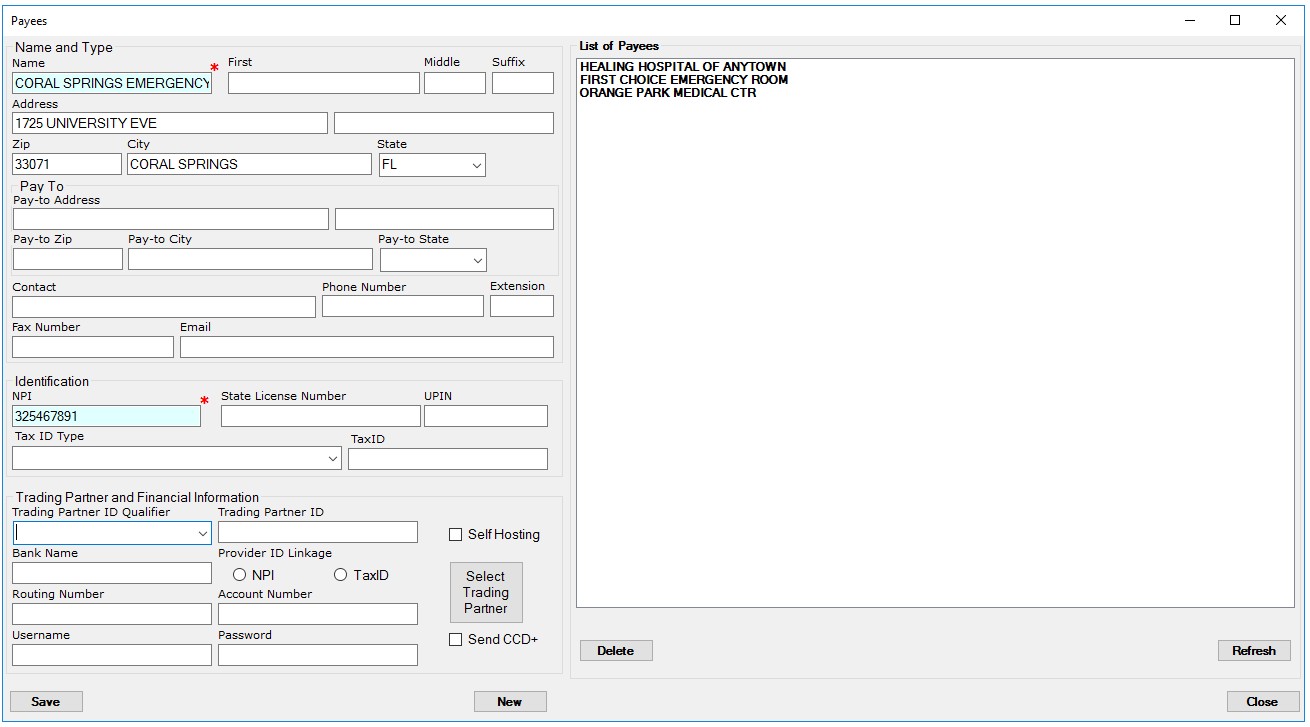 Filling in a new Payee.