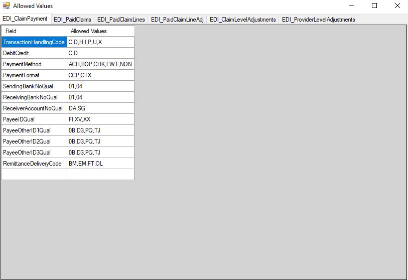 The �Allowed Values� shows a list of valid values for import spreadsheets.