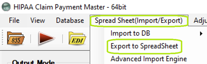 The "Export to SpreadSheet" option is under the "Spread Sheet (Import/Export)" tab. The "Export to SpreadSheet" option is under the "Spread Sheet (Import/Export)" tab.