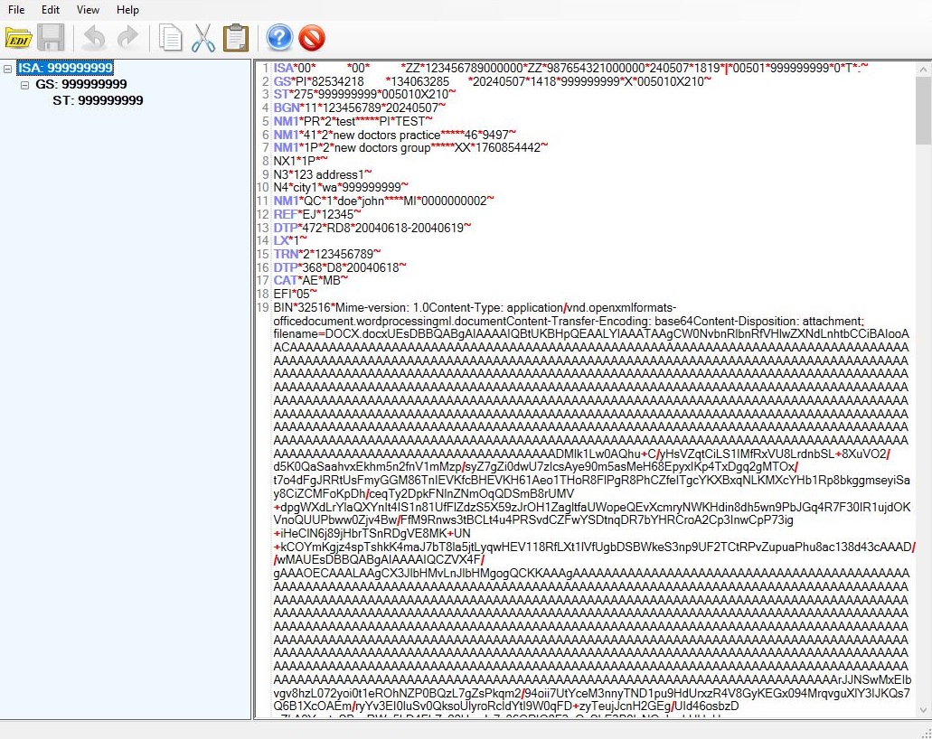 EDI data displayed in the built-in EDI Editor.