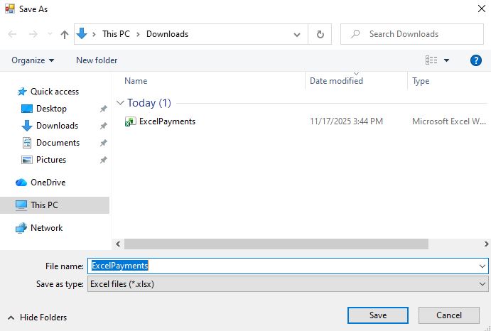 Select the location to save the spreadsheet. Select the location to save the spreadsheet.