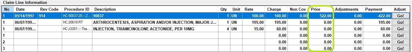 Drill down view into COB payment on the claim line level.