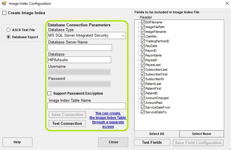 The "Database Connection Parameters" box will appear if you choose "Database Import."
