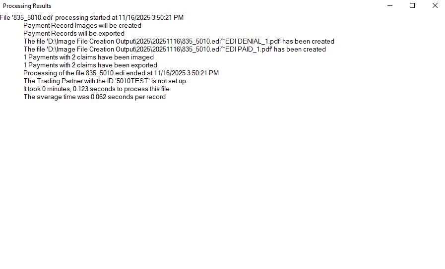 The "Processing Results" window.