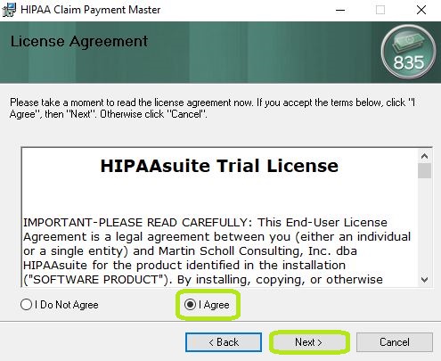 The "License Agreement" window. The "License Agreement" window.