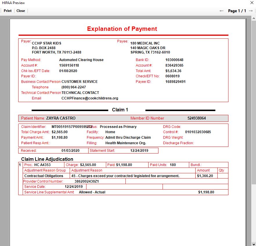 A file image created from a database record.
