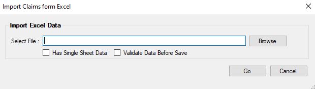 The "Import Claims from Excel" window. The "Import Claims from Excel" window.