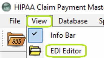 The "EDI Editor" option is under the "View" tab.