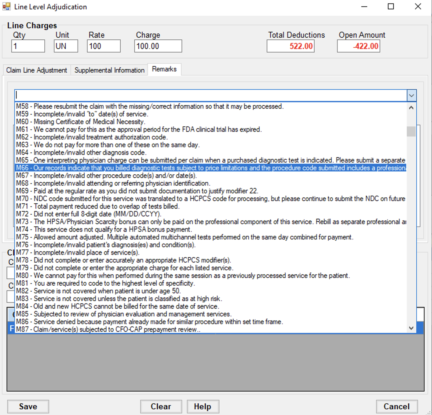 Line level remarks dropdown list. Line level remarks dropdown list.