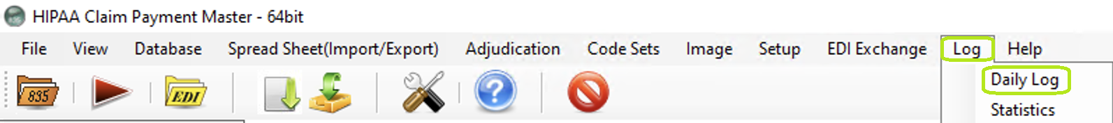 The "Daily Log" option is in the "Log" tab. The "Daily Log" option is in the "Log" tab.