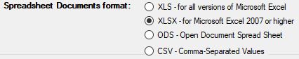 The four spreadsheet document formats. The four spreadsheet document formats.