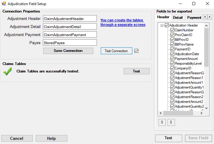 The Claim Fields setup screen. The Claim Fields setup screen.