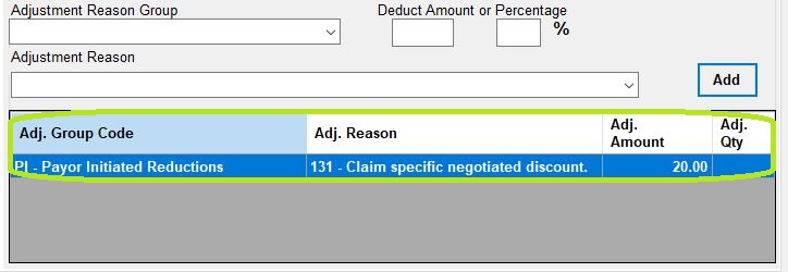 Adjustment Reason table. Adjustment Reason table.