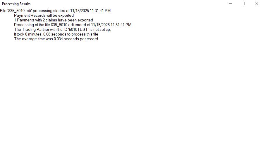 The "Processing Results" window after importing to the database. The "Processing Results" window after importing to the database.