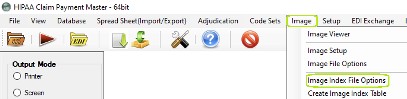 The "Image Index File Options" menu.