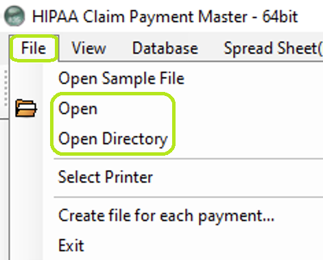 The "Open" and "Open Directory" options are under the "Open tab" in the main menu window. The "Open" and "Open Directory" options are under the "Open tab" in the main menu window.
