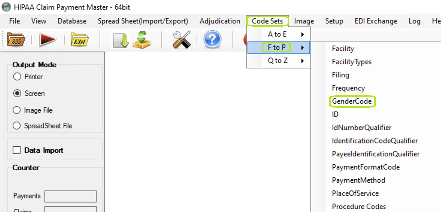 The "GenderCode" option is under the "F to P" sub-menu. The "GenderCode" option is under the "F to P" sub-menu.