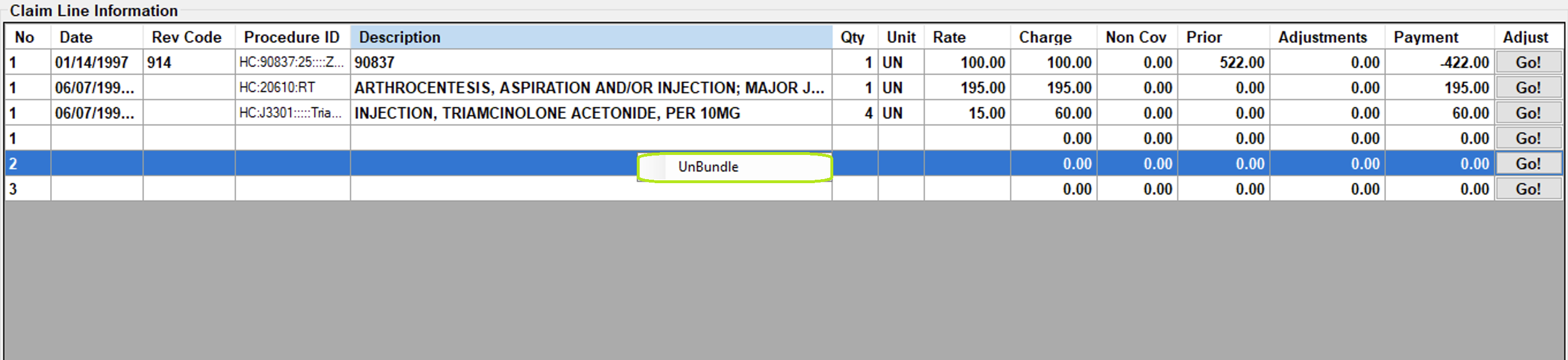 Unbundling a claim line.