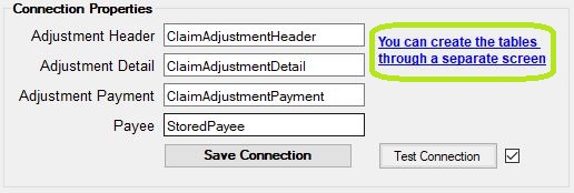 Adjudication Field Setup screen. Click the highlighted text to create the tables. Adjudication Field Setup screen. Click the highlighted text to create the tables.