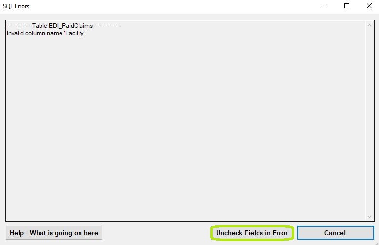 The error window.