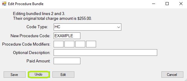 Undo button in procedure bundling screen when editing a bundle.