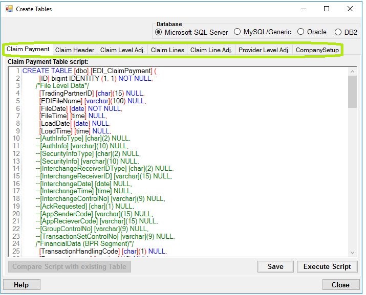 This window will allow users to create their database tables.