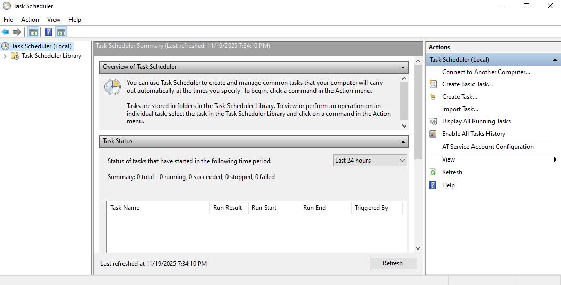 The "Task Scheduler" window.