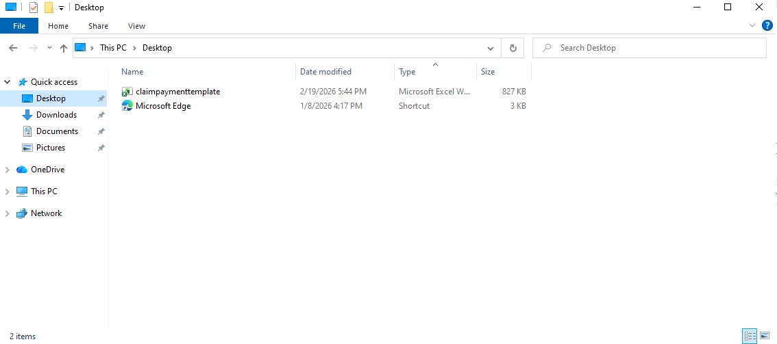 A window will open showing the location of the template spreadsheet.