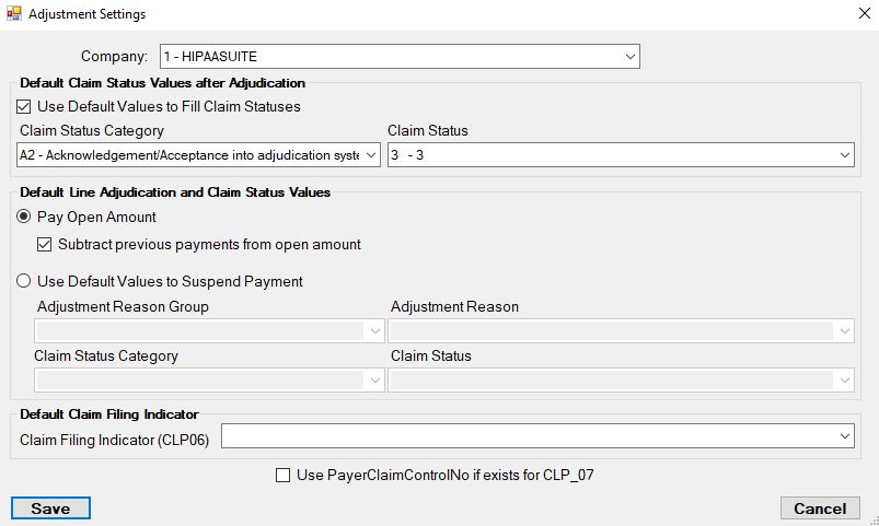 Defaults Settings window.