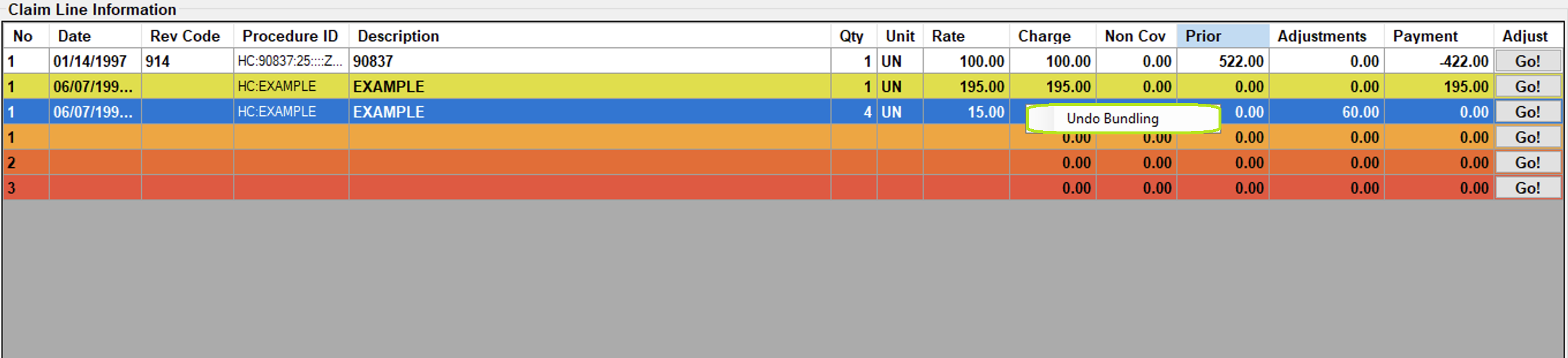 Undo bundling in claim line context menu.