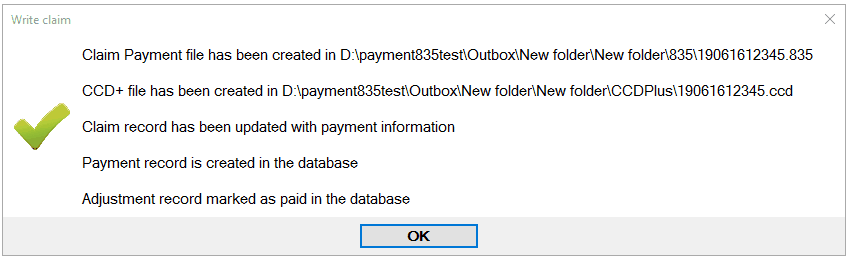 Saved Claim Payment file and CCD+ file for payee.